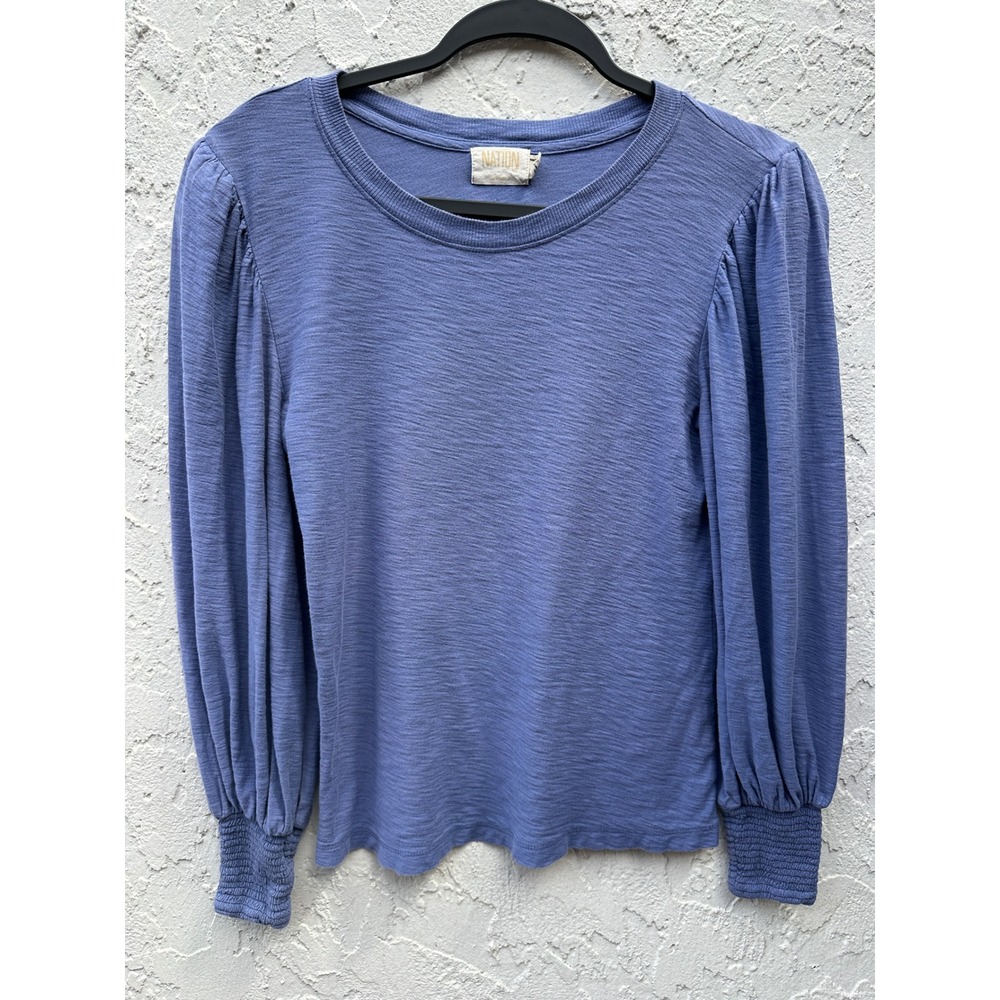 Nation LTD Slub Knit Puff Sleeve Top Smocked Cuffs Women Small